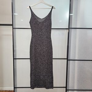 Black Mango Glitter Maxi Dress Women's Size Large Sleeveless V Neck NWT Party